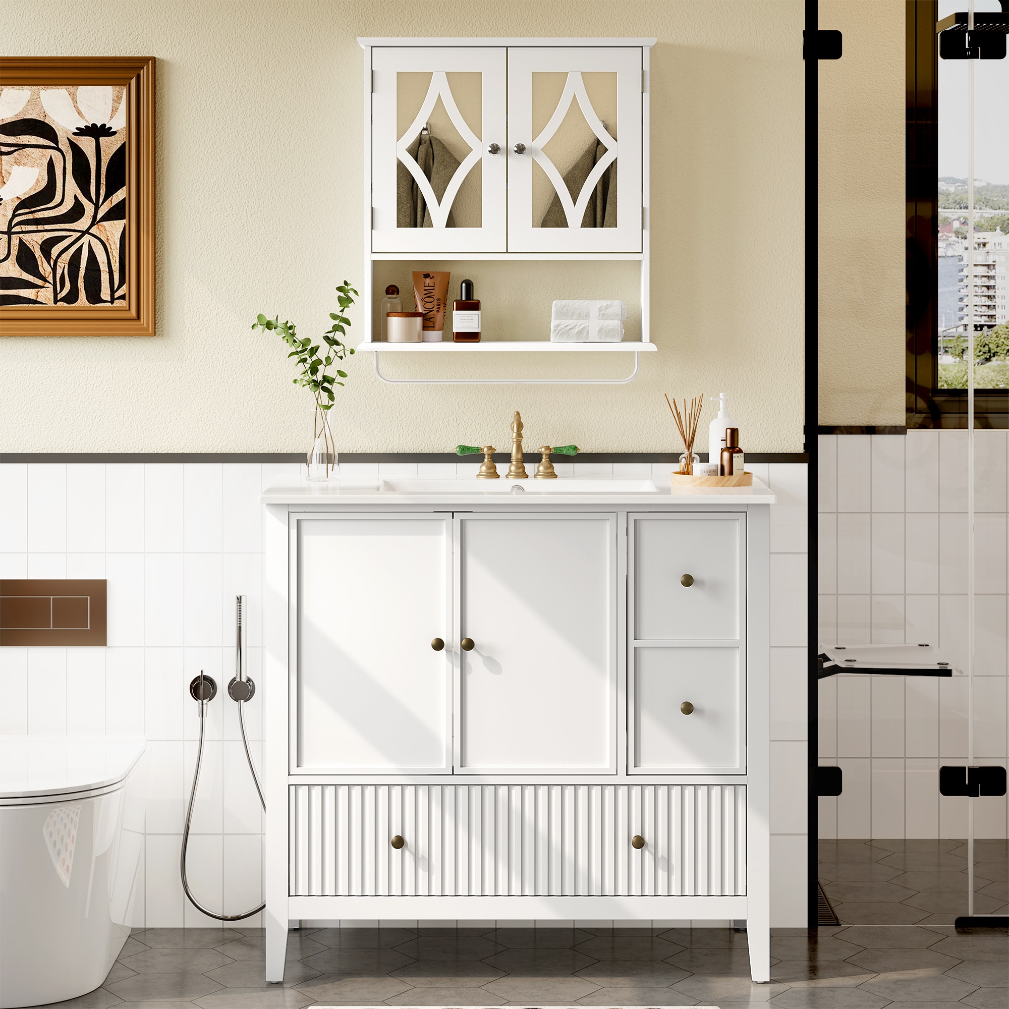 Modern Bathroom Vanity With Sink Unit Freestanding White Cabinet_voghion.com